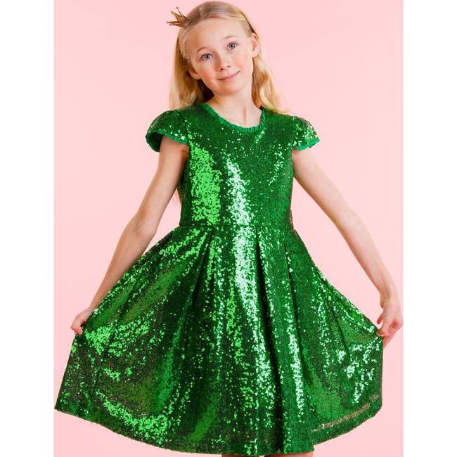 Dazzle Sequin Girls Party Dress, Emerald Green