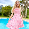 Ava Smocked & Embroidered Gingham Check Girls Party Dress, Pink - Dresses - 2