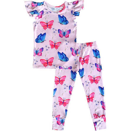 Theresah Ruffled Cap Sleeve Bamboo Toddler Pajama Set, Pink
