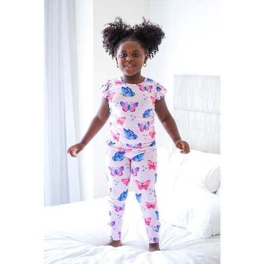 Theresah Ruffled Cap Sleeve Bamboo Toddler Pajama Set, Pink