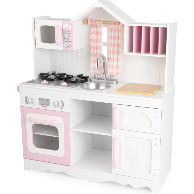 Modern Country Wooden Play Kitchen, White/Pink - Play Kitchens - 1