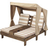 Wooden Outdoor Double Chaise Lounge with Cup Holders, Espresso - Kids Seating - 1 - thumbnail