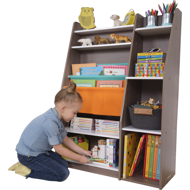 Pocket Storage Wood Bookshelf, Gray Ash