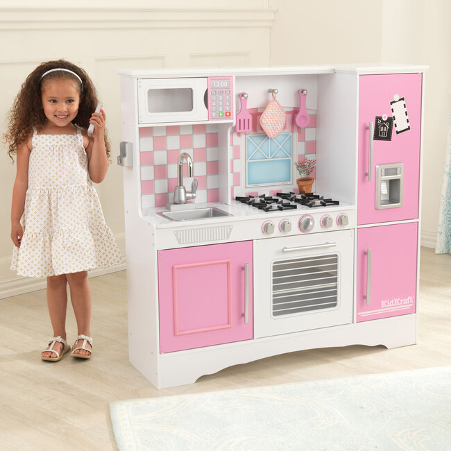 Pink Culinary Wooden Play Kitchen with 4 Accessories - Play Kitchens - 2