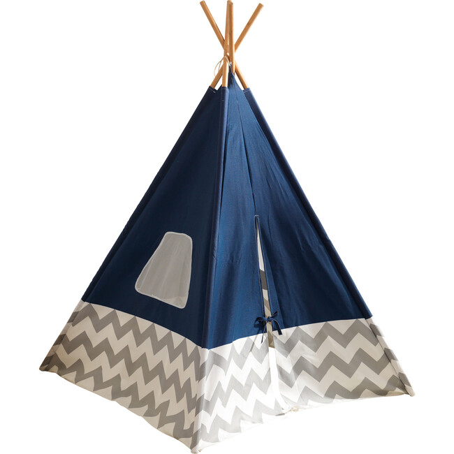 Deluxe Bamboo and Canvas Play Tent, Navy/Chevron