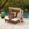 Wooden Outdoor Double Chaise Lounge with Cup Holders, Espresso - Kids Seating - 2