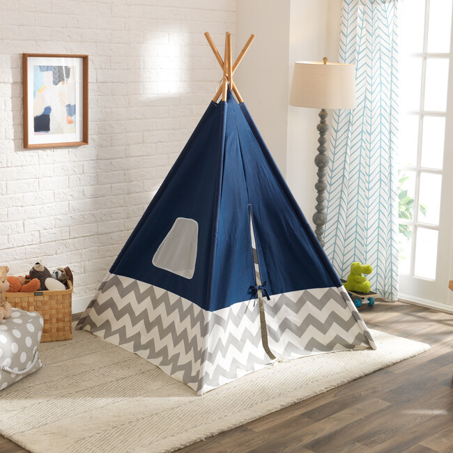 Deluxe Bamboo and Canvas Play Tent, Navy/Chevron - Playhouses - 3