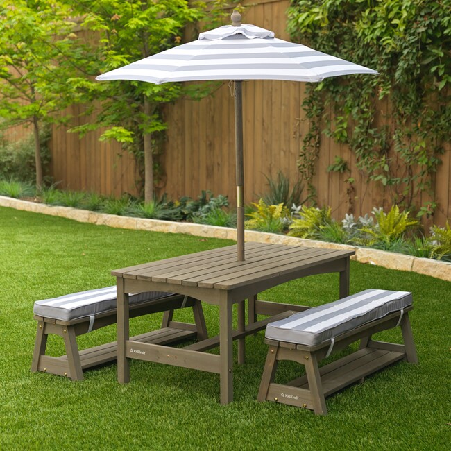 Outdoor Table & Bench Set with Cushions and Umbrella KidKraft Outdoor