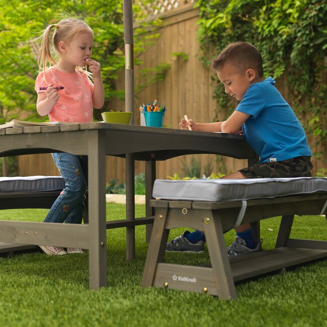 Outdoor Table & Bench Set with Cushions and Umbrella KidKraft Outdoor