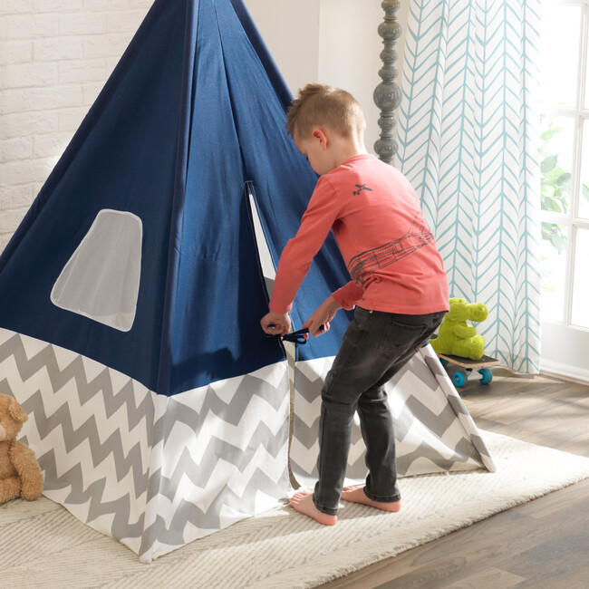 Deluxe Bamboo and Canvas Play Tent, Navy/Chevron - Playhouses - 6
