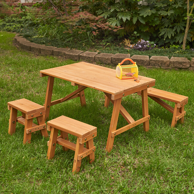 Wooden Outdoor Picnic Table Set - Kids Seating - 3