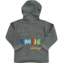 Embroidered "Smile Always" Sweater, Grey