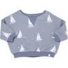 Cotton French Terry V Collar Boxy Sweatshirt, Sailboats Print - Sweatshirts - 1 - thumbnail