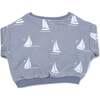 Cotton French Terry V Collar Boxy Sweatshirt, Sailboats Print - Sweatshirts - 2