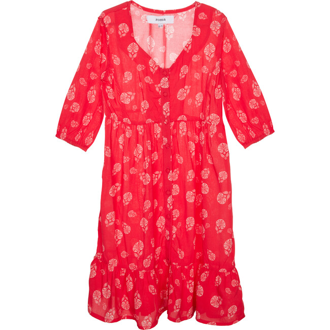 Girls Luna Dress, Red Blossom Print - Dresses - 1 - zoom