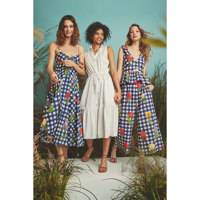 Women's Natasha Top, Gingham Floral Navy