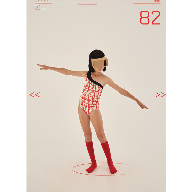 Mod Bathing suit, Cream with Red lines