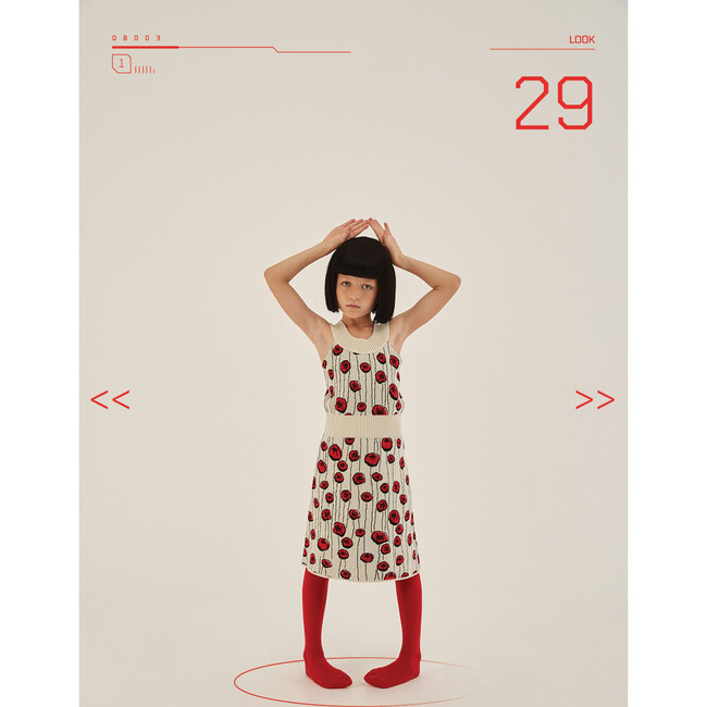 Chelsea Knit Dress, Cream & Red Flowers - Dresses - 4