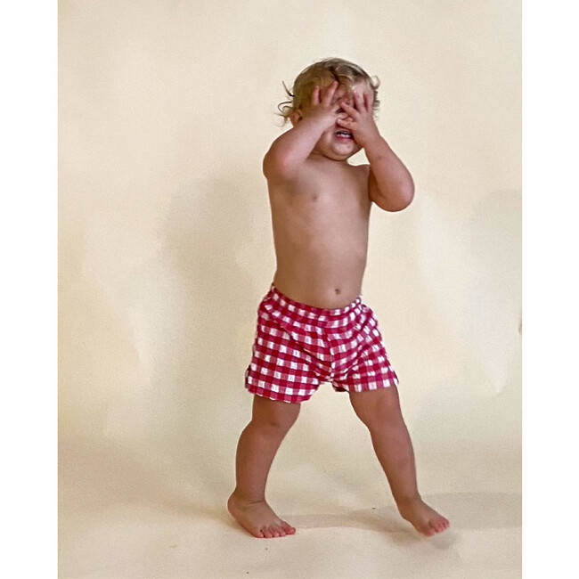 Red Gingham Mini Boardshort - Swim Trunks - 2