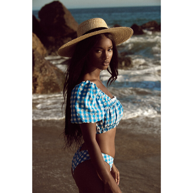Women's Blue Gingham Lulu Scrunch Bikini Bottom - Two Pieces - 4