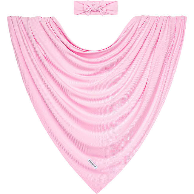 Solid Ribbed Posh Pink  Infant Swaddle and Headwrap Set