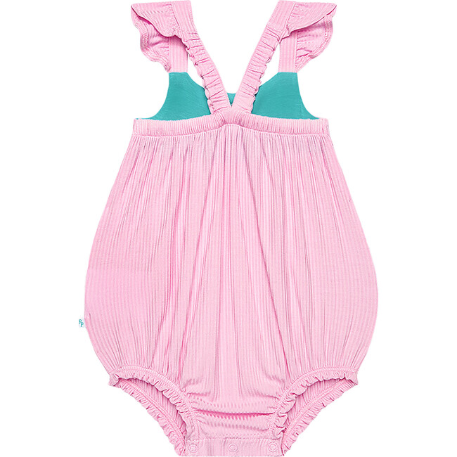Solid Ribbed Posh Pink  Henley Ruffled Capsleeve Bubble Romper - Rompers - 2