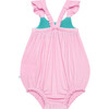 Solid Ribbed Posh Pink  Henley Ruffled Capsleeve Bubble Romper - Rompers - 2