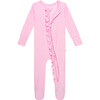 Solid Ribbed Posh Pink  Footie Ruffled Zippered One Piece - Pajamas - 2