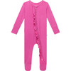 Solid Ribbed Posh Violet  Footie Ruffled Zippered One Piece - Footie Pajamas - 1 - thumbnail