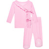 Solid Ribbed Posh Pink  Tie Front Ruffled Kimono - Jackets - 1 - thumbnail