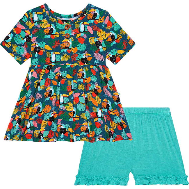 Rio Henley Short Sleeve Peplum Top & Ruffled Short