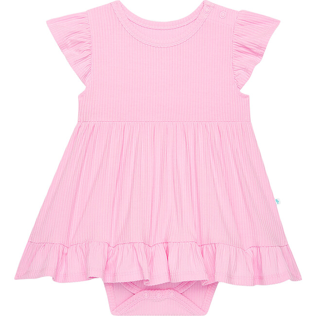 Solid Ribbed Posh Pink  Capsleeve Basic Ruffled Bodysuit Dress