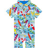 Wave Short Sleeve Collared Henley Romper - Rompers - 1 - thumbnail