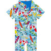 Wave Short Sleeve Collared Henley Romper - Rompers - 2