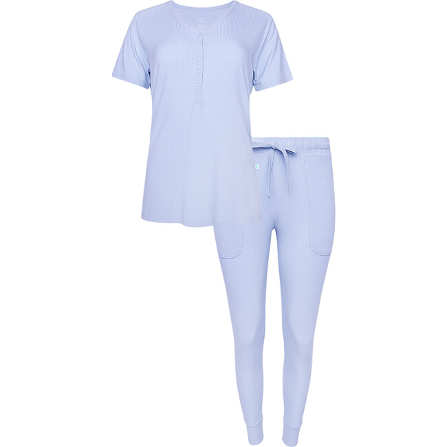 Solid Ribbed Powder Blue Women's Short Sleeve Pajama