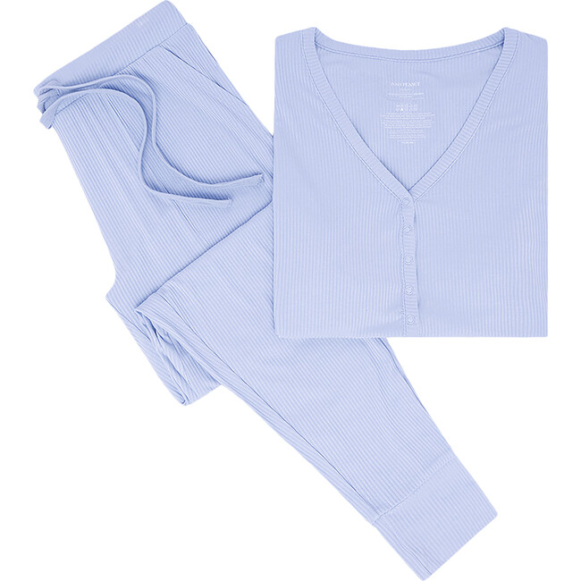 Solid Ribbed Powder Blue Women's Short Sleeve Pajama - Pajamas - 4
