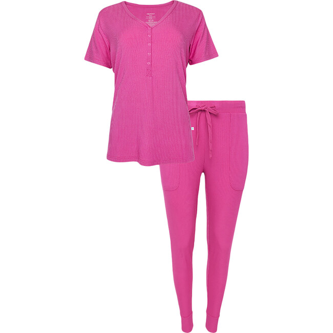 Solid Ribbed Posh Violet Women's Short Sleeve Pajama