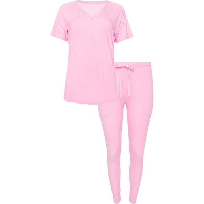 Solid Ribbed Posh Pink Women's Short Sleeve Pajama