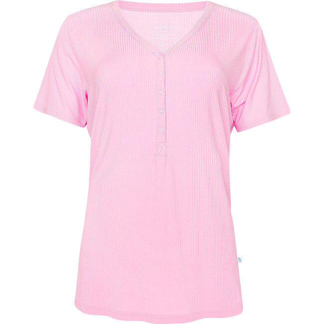 Solid Ribbed Posh Pink Women's Short Sleeve Pajama