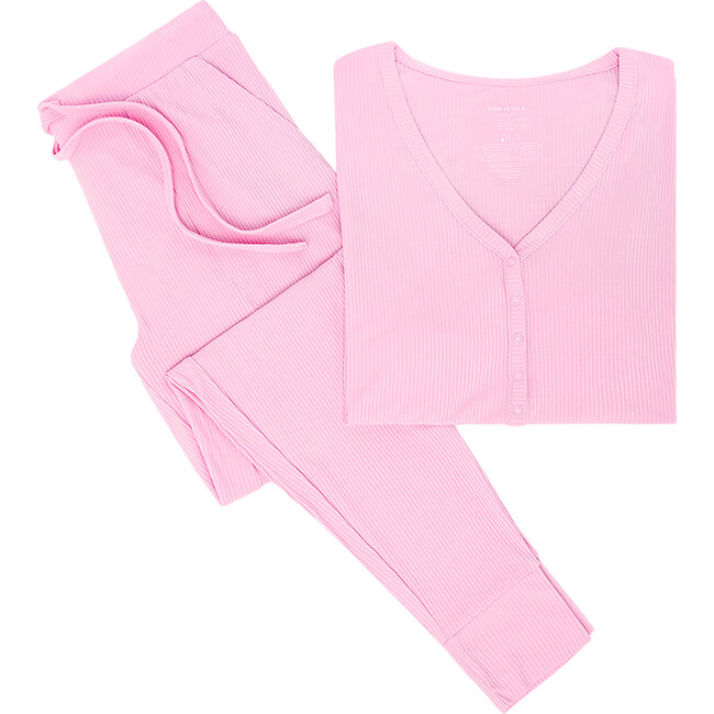 Solid Ribbed Posh Pink Women's Short Sleeve Pajama - Pajamas - 4