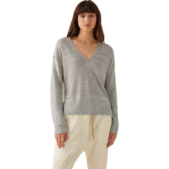 Linen Easy V Neck, Silver Heather - Sweaters - 1