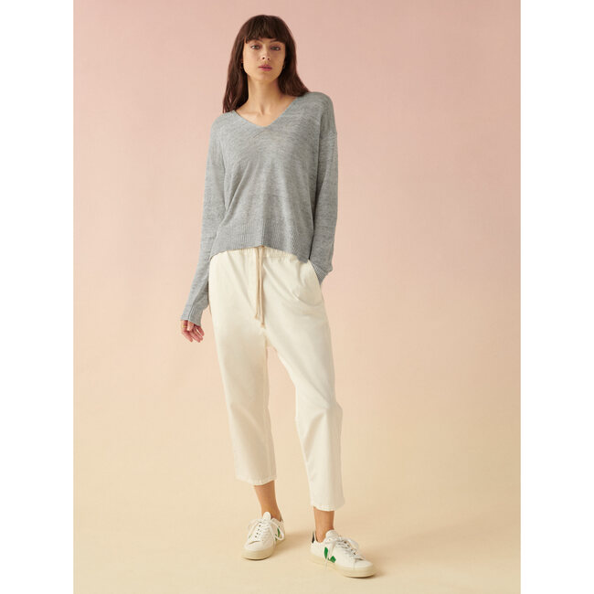Linen Easy V Neck, Silver Heather - Sweaters - 3