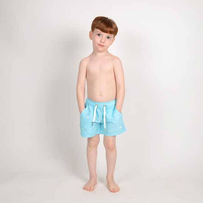 Star Print Bathing Suit Shorts, Blue - Swim Trunks - 2