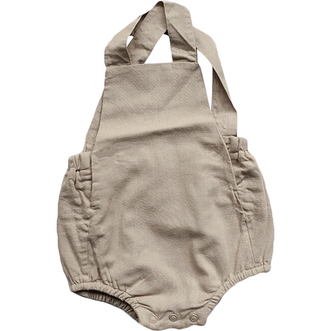 The Linen Overall Romper, Oatmeal - Rompers - 1