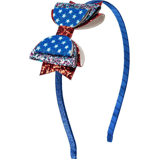 Flag Bow Hard Headband, Blue