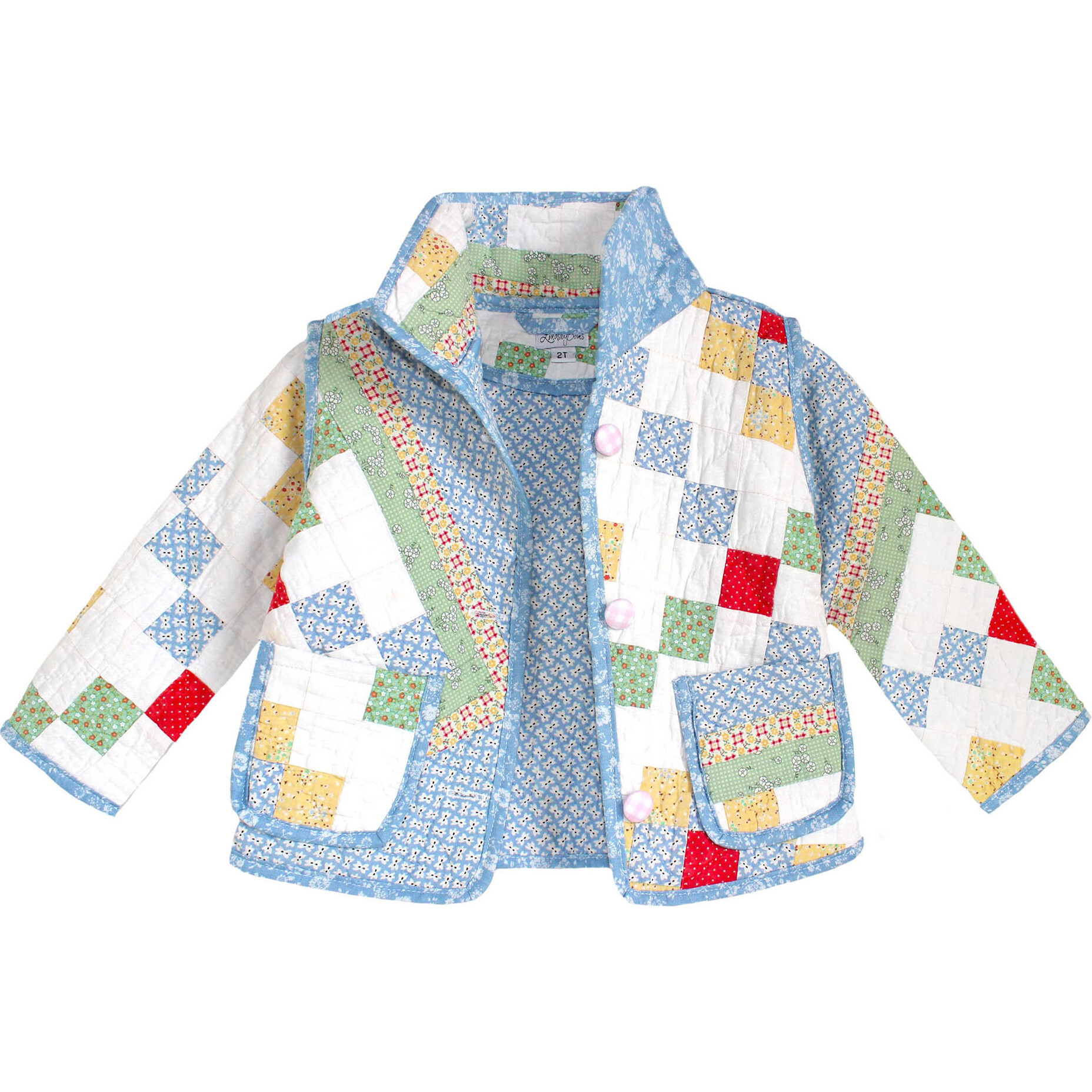 Kids 2y Vintage Quilt Jacket, Coastal Blue Florals - Lindsey Berns