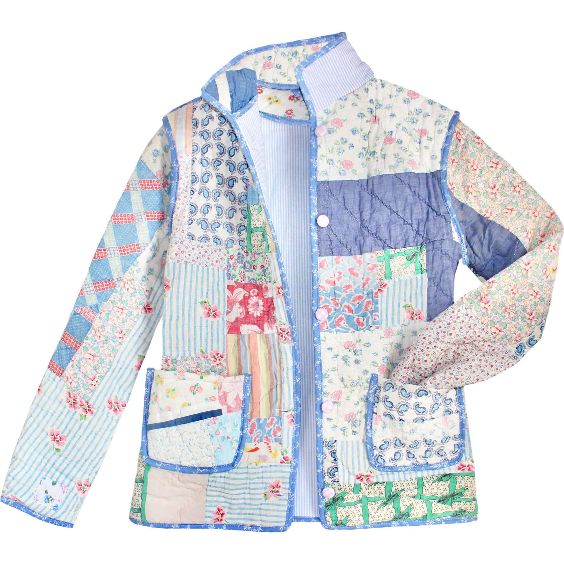 Adult Large Vintage Quilt Jacket, Shabby Chic Florals - Lindsey