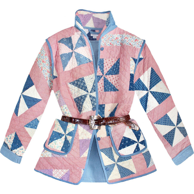Adult Large Vintage Quilt Jacket, Antique Indigo Pinwheel - Jackets - 1