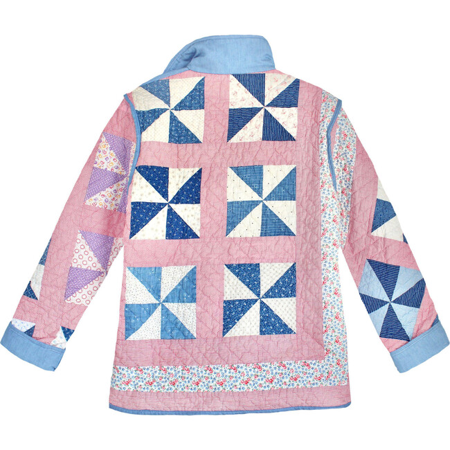 Adult Large Vintage Quilt Jacket, Antique Indigo Pinwheel - Jackets - 2