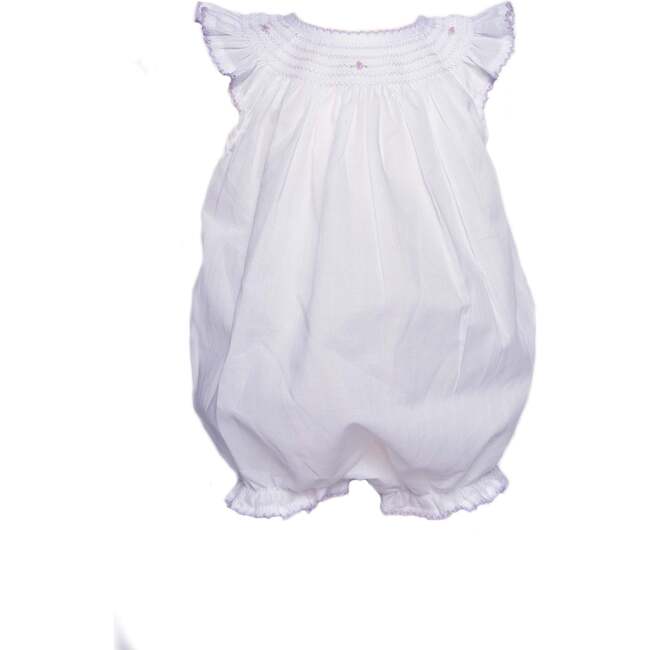 Lilac Smocked Bubble Romper, White - Rompers - 1